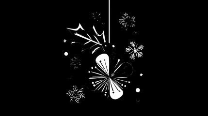 Flat Vector Christmas Decorations: Colorful Holly, Snowflakes on Dark Blue, Mistletoe Stars on Black