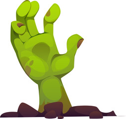 Halloween cartoon zombie hand for horror night holiday, vector scary icon. Halloween dead zombie or undead hand from reaching out grave for spooky and scary trick or treat and horror night holiday