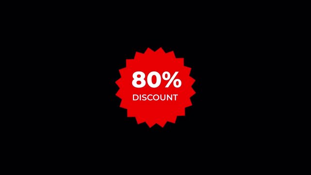 Eighty percent discount badge red vector sticker for promotional sales isolated on Transparent background
