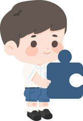 Illustration of Young Boy Holding Puzzle Piece student