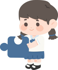 Illustration of Girl Holding Puzzle Piece student