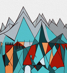 Mountain landscape . Pattern to print for wall decorations. Oil painting .