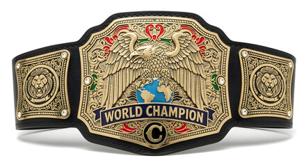Stunning world champion belt with eagle and globe design symbolizes victory and achievement, perfect for sports, entertainment, or success themes