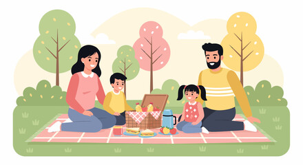 Happy Family Enjoying Picnic Outdoor In The Park Together