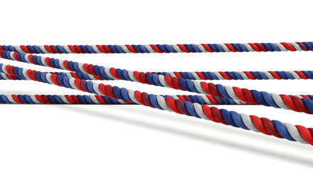 Red white and blue braided ropes stretched across a clean space symbolizing connection strength unity and national pride