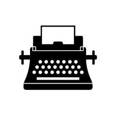 Illustration of a vintage black typewriter on transparent background silhouette