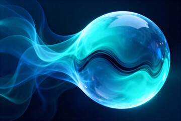 Abstract Blue Energy Sphere with Glowing Waves