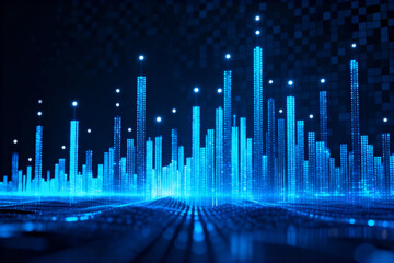 Abstract Digital Cityscape Futuristic Neon Blue Towers Glowing Data Flow