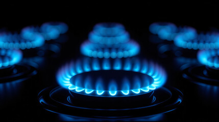 Kitchen Gas Burner Emitting Blue Flame