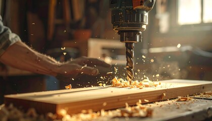 Woodworking drill in action