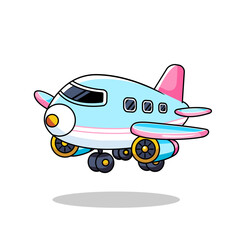 Cute Cartoon Airplane with Pink Accents Flying in the Sky Vector Illustration Cartoon Design