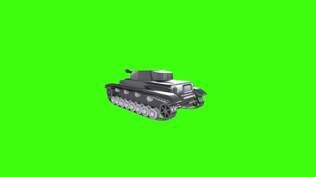 3d Animated Military Tank Model Rotating on Green Screen Background