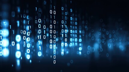 Abstract Binary Code Background With Blue Glowing Lights