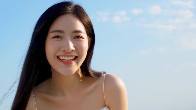 The soothing smile of a fresh and sweet young girl