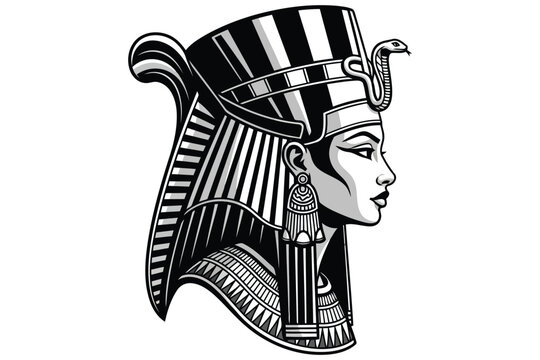 Vector art of a captivating monochrome illustration portrays an egyptian pharaoh, , exuding regal elegance and ancient mystique, showcasing intricate details and a sense of timeless power
