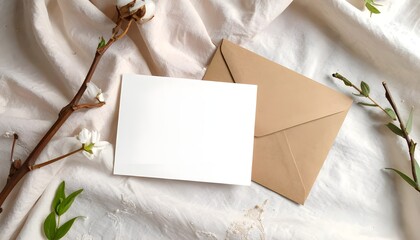 Invitation card with envelope on linen fabric