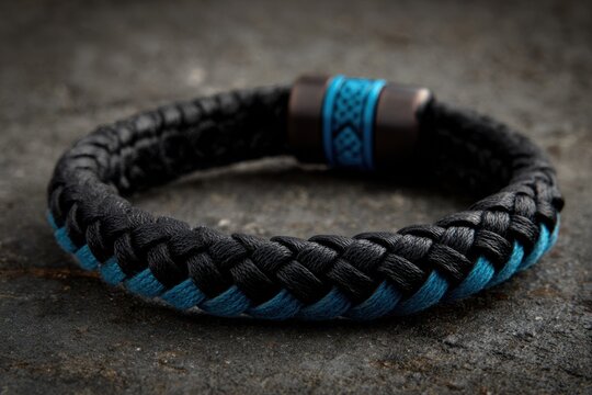 Black Paracord Bracelet with Bright Blue Detail