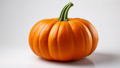 Obraz premium Close Up Of A Decorative Orange Pumpkin With Green Stem On White Background Food Photography