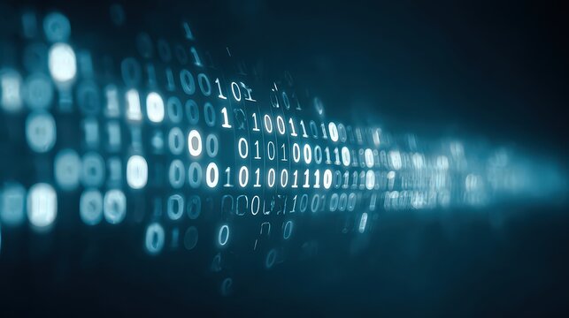 Abstract Binary Code Stream On Dark Background