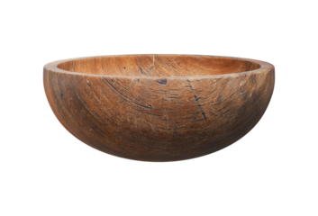 rustic wooden bowl cut out and isolated from background