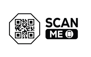 Minimalist black and white QR code label design with 