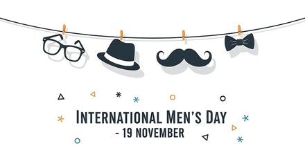International men s day celebration with iconic male symbols
