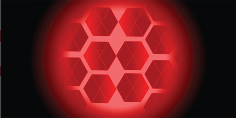 Abstract dark hexagon pattern on red and black color background technology style. Modern futuristic honeycomb concept. You can use for cover template, poster.