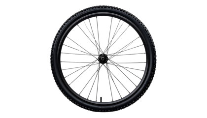 Bicycle Wheel Closeup of a Black Bike Wheel with Spokes and Tire Isolated on solid white Background Png