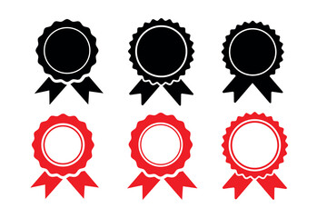 Collection of six award ribbons featuring black and red designs with blank centers for customization