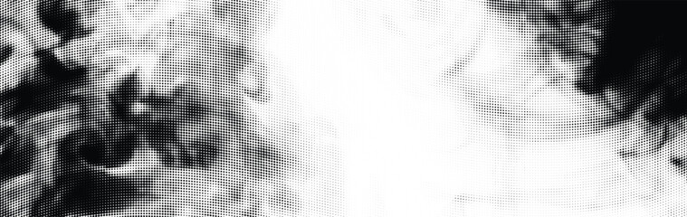 Abstract black and white vector smoke  effect background. Halftone dot pattern with gradient transition from dark edges to a light center.