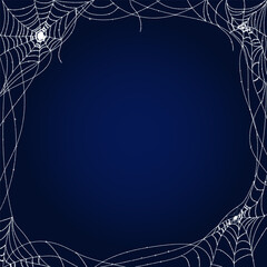 Spider web Halloween background. Cobweb creepy insect net on dark blue background. For Halloween posters, banners and creepy illustrations. Vector illustration