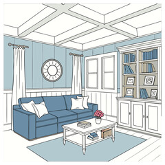 Vector Clipart Elegant and Cozy Residential Room Decor Illustration 