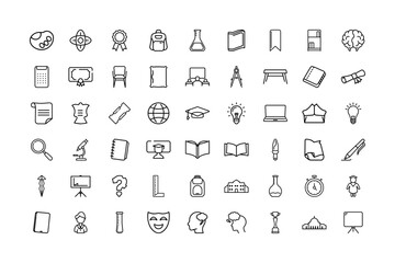 Line Art Education & Learning Vector Icons | School Supplies, Science, Graduation, Books, Brain & Knowledge Symbols. Perfect for Web, Print & UI Design Assets.

