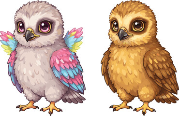 PrintCute cartoon owl illustration, colorful baby owl drawing, adorable bird artwork, fantasy owl character, wildlife animal cartoon, funny owl design, playful illustration