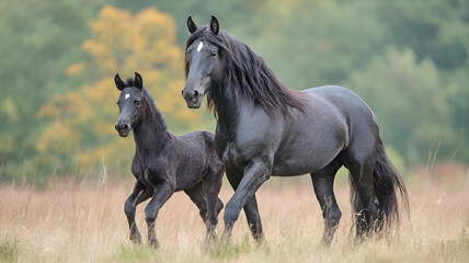 Fototapeta premium black and white horse running
