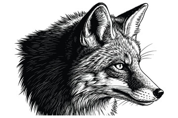 Vector art of detailed illustration of a red fox head, capturing its cunning and beauty, ideal for wildlife or naturethemed designs