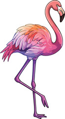 Colorful flamingo illustration, tropical bird art, vibrant wildlife design, exotic animal, pink feathers, standing pose, minimalist background, nature theme, gradient style