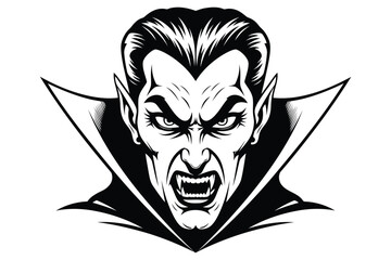 Vector art of creepy vampire portrait vector illustration of a sinister vampire with sharp fangs and piercing eyes, perfect for halloween or horror themes