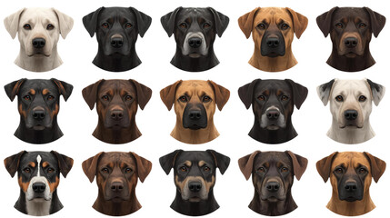 Realistic Dog Faces Collection – Transparent Background