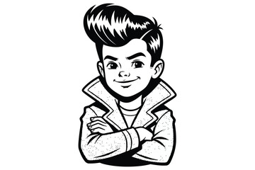 Vector art of retro cartoon boy with pompadour hairstyle a charming illustration of a young boy sporting a classic pompadour, evoking a sense of nostalgia