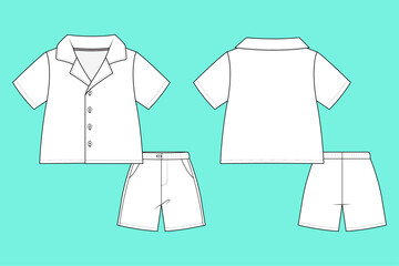 Classic Kids Pyjama Style Camp Collar Top and Pocket Shorts Flat
