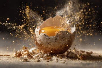 Dramatic Explosion of Eggshell and Golden Yolk
