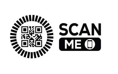 Minimalist black and white QR code icon with 'Scan Me' text on a clean background. Modern design for digital marketing, mobile app, and contactless interaction promotions.