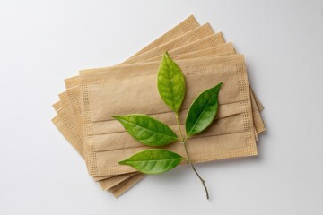 Green leaves tucked into brown seed packets grid.