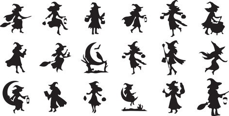 Witch Silhouette Vector, Magic Broom Illustration, Halloween Fantasy Art, Wizard Woman Design, Mystical Character Vector, Spooky Night Graphic, Magic Symbol Clipart, Enchanted Figure Design, Horror Fe