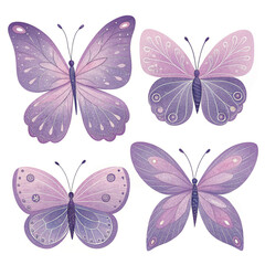 set of beautiful purple colour butterfly