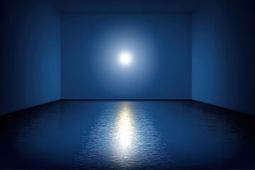 Dark Room With Moonlight Reflection On Water Floor