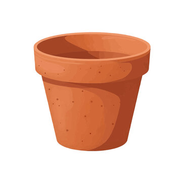 Empty terracotta flower pot, Cartoon vector style, Brown and orange, Gardening container concept