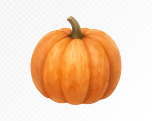 Obraz premium Watercolor Halloween pumpkin, bright orange autumn squash, spooky hand painted festive decoration, rustic harvest element for October holiday design. Vector illustration.