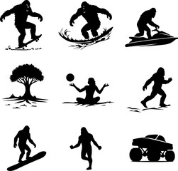 Bigfoot (Sasquatch) Doing Extreme Sports Silhouettes Collection